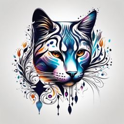 Abstract paw trails tattoo: Mysterious imprints revealing the captivating journey of a cat.  color tattoo style, white background