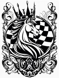 King piece design: Majestic and regal, representing the pinnacle of power in chess.  black white tattoo, white background