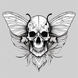 Moth Skull Tattoo Design - Infuse edgy and symbolic elements with a tattoo featuring a moth and skull design, symbolizing  simple vector color tattoo, minimal, white background