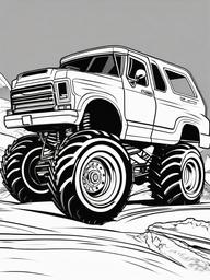 Monster Truck in Action Coloring Pages - Fast-Paced Monster Truck Performance  minimal black outline printable sheet, coloring page