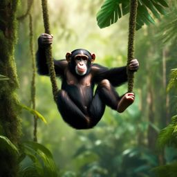Cute Chimpanzee Swinging through the Rainforest Canopy 8k, cinematic, vivid colors