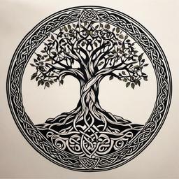 celtic cross tree of life tattoo  simple color tattoo,minimal,white background