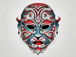 menpo mask tattoo  simple color tattoo,white background,minimal