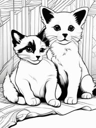 Puppy and Kitten Coloring Pages - Friendship Between Puppy and Kitten  minimal black outline printable sheet, coloring page