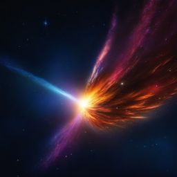 Celestial comet, blazing through the night sky, inspires wishes and dreams, as it paints a trail of stardust across the cosmos. hyperrealistic, intricately detailed, color depth,splash art, concept art, mid shot, sharp focus, dramatic, 2/3 face angle, side light, colorful background