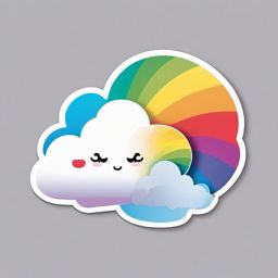 Rainbow Cloud Sticker - Fluffy cloud with a colorful rainbow, ,vector color sticker art,minimal
