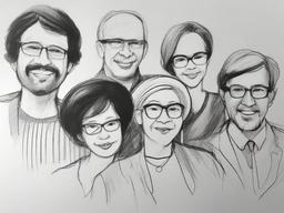 sketch of family members  minimal rough sketch scribbles,doodles,black and white