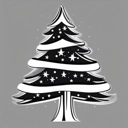 Black and White Clipart Christmas Tree,Decorating a monochrome holiday card with black and white clipart Christmas tree  simple, 2d flat