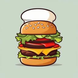 Hamburger clipart - smiling hamburger with a chef's hat  color,minimalist,vector clipart