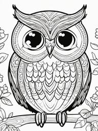 Kawaii Owl Coloring Pages - Wise Owls with Big, Round Eyes  minimal black outline printable sheet, coloring page