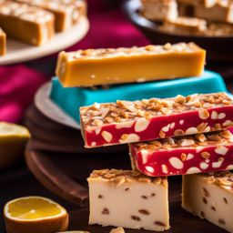 turron, spanish nougat confection, relished at a vibrant flamenco street performance. 