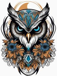 Owl and Skull Tattoo - Merge mystery and edginess with an owl and skull tattoo design.  simple color tattoo,vector style,white background