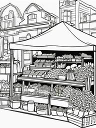 Farmers market with fresh produce and flowers  simple coloring pages