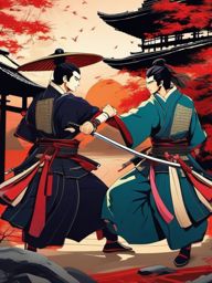 Anime Wallpaper - Samurai Duel in Ancient Kyoto wallpaper splash art, vibrant colors, intricate patterns