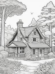 House Coloring Pages - Stone cottage in a fairy tale forest  simple coloring pages