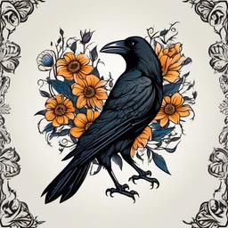 crow flower tattoo  simple vector color tattoo