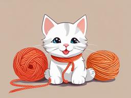 Cute clipart - smiling kitten playing with yarn  color,minimalist,vector clipart