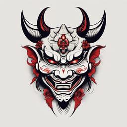 geisha hannya mask tattoo design  simple color tattoo,white background,minimal