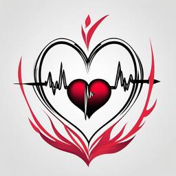 Heartbeat and Heart Tattoo - Express love and vitality with a charming tattoo featuring both a heartbeat and heart.  simple vector color tattoo,minimal,white background