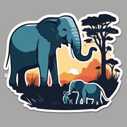 Elephant Family Sticker - A heartwarming scene of a family of elephants, showcasing strong bonds. ,vector color sticker art,minimal