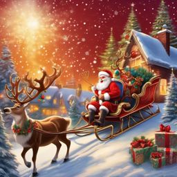 Christmas Wallpaper - Santa Claus and Reindeer Sleigh Ride wallpaper splash art, vibrant colors, intricate patterns