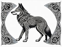 Celtic Wolf Tattoo,wolf adorned with the intricate and mystical patterns of Celtic art, emblem of ancient wisdom. , color tattoo design, white clean background