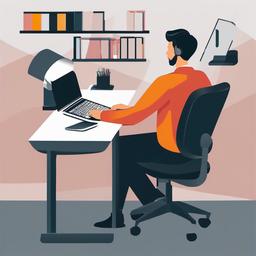 Person clipart - person sitting at a computer desk  color,minimalist,vector clipart