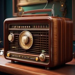 Classic Radio - A classic radio with an analog dial and a wooden cabinet hyperrealistic, intricately detailed, color depth,splash art, concept art, mid shot, sharp focus, dramatic, 2/3 face angle, side light, colorful background