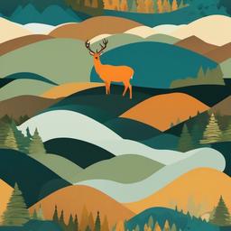 Deer clipart - deer standing on a hillside with mountains  color,minimalist,vector clipart