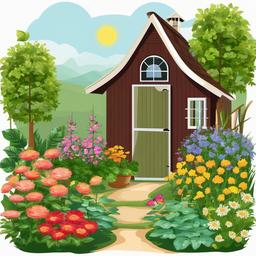 Garden clipart - garden shed and plants  clipart