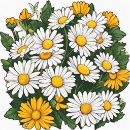 English Daisy Sticker - Convey innocence and simplicity with the charming and button-like blooms of English daisies, , sticker vector art, minimalist design