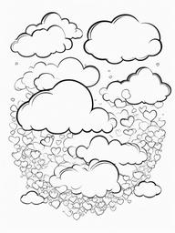 Hearts and Clouds Coloring Pages - Hearts Floating in Soft, Fluffy Clouds  minimal black outline printable sheet, coloring page