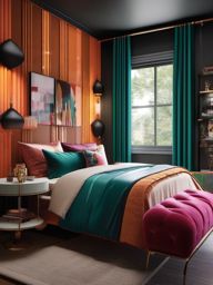 Retro Bedroom with a Modern Twist - Design a retro-inspired bedroom with a modern twist. , bedroom interior decor design ideas, multicoloured, photo realistic, hyper detail, high resolution,