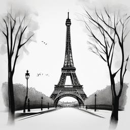 simple drawing of eiffel tower  minimal rough sketch scribbles,doodles,black and white