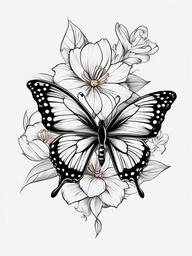 Butterfly and Flower Tattoo Designs - Designs for tattoos combining butterfly and flower elements.  simple color tattoo,minimalist,white background