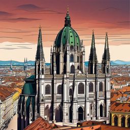 Vienna clipart - St. Stephen's Cathedral and Vienna cityscape,  color vector clipart