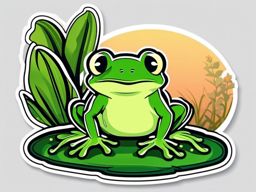 Frog Sticker - A cute frog perched on a lily pad. ,vector color sticker art,minimal