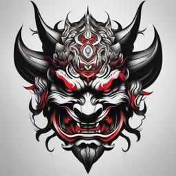 oni demon mask tattoo  simple color tattoo,white background,minimal