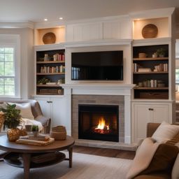 Cozy Living Room Nook - Cozy nook with a fireplace and built-in bookshelves. realistic, professional photography, bokeh, natural lighting, canon lens, shot on dslr 64 megapixels sharp focus