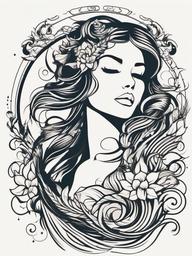 Siren Tattoo Ideas - Find inspiration for your tattoo with creative ideas centered around the mythical allure of sirens.  simple vector color tattoo,minimal,white background