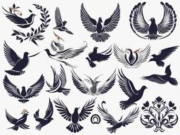 Bird Dove Tattoos-Beautiful and delicate tattoos featuring doves in various artistic styles.  simple color tattoo,white background