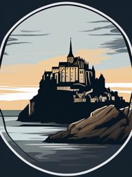 Mont Saint-Michel sticker- Medieval abbey perched on a rocky islet, , sticker vector art, minimalist design