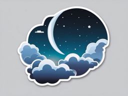 Moon and Clouds Sticker - Crescent moon amidst fluffy clouds, ,vector color sticker art,minimal