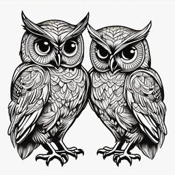 Best Friend Owl Tattoos - Symbolize friendship with matching best friend owl tattoos for a shared bond.  simple color tattoo,vector style,white background