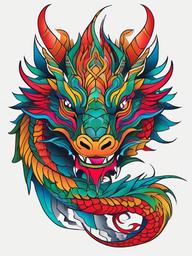 Colored Dragon Tattoo - Dragon tattoos with a vibrant and colorful palette.  simple color tattoo,minimalist,white background