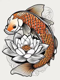 Koi and Lotus Tattoos-Intricate and symbolic tattoos featuring Koi fish and lotus flowers, symbolizing perseverance and purity.  simple color vector tattoo