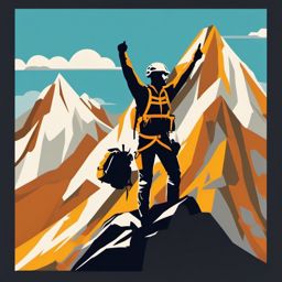 Mountaineer's Triumph Pose clipart - Celebrating a triumphant climb, ,vector color clipart,minimal