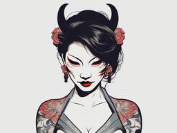 Hannya Woman Tattoo - Woman-centric Hannya mask tattoo design.  simple color tattoo,white background,minimal