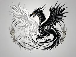 Dragon Eagle Tattoo - Majestic tattoo featuring a dragon and an eagle.  simple color tattoo,minimalist,white background