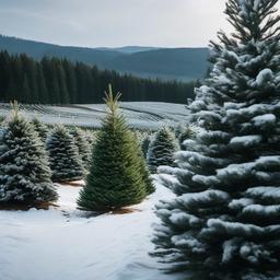 Christmas tree farm with snow on the ground 